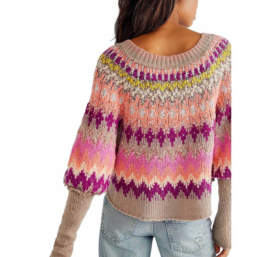 NEW FREE PEOPLE home for the holidays sweater in raspberry combo - Picture 2 of 3